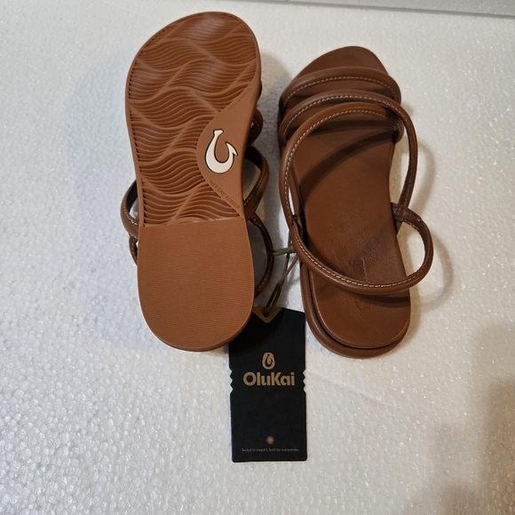 Women's Olukai® Tiare Strappy Slide Sandals Conac Brown Leather - Picture 4 of 5